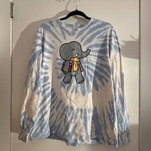 Ivory Ella Blue and White Tie-Dye Elephant Long Sleeve Tee